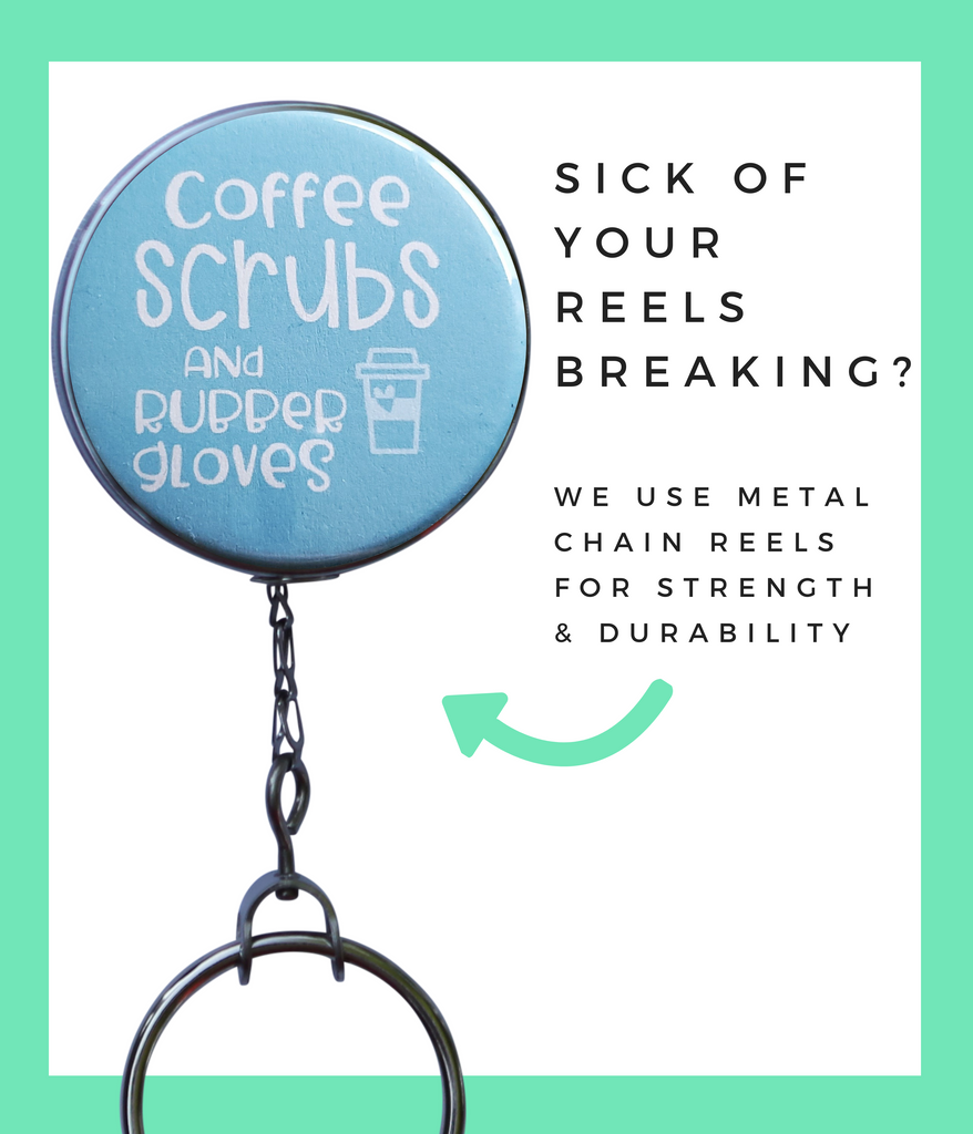Light Blue Coffee & Scrubs Retractable ID Badge Reel – Jularoo Designs