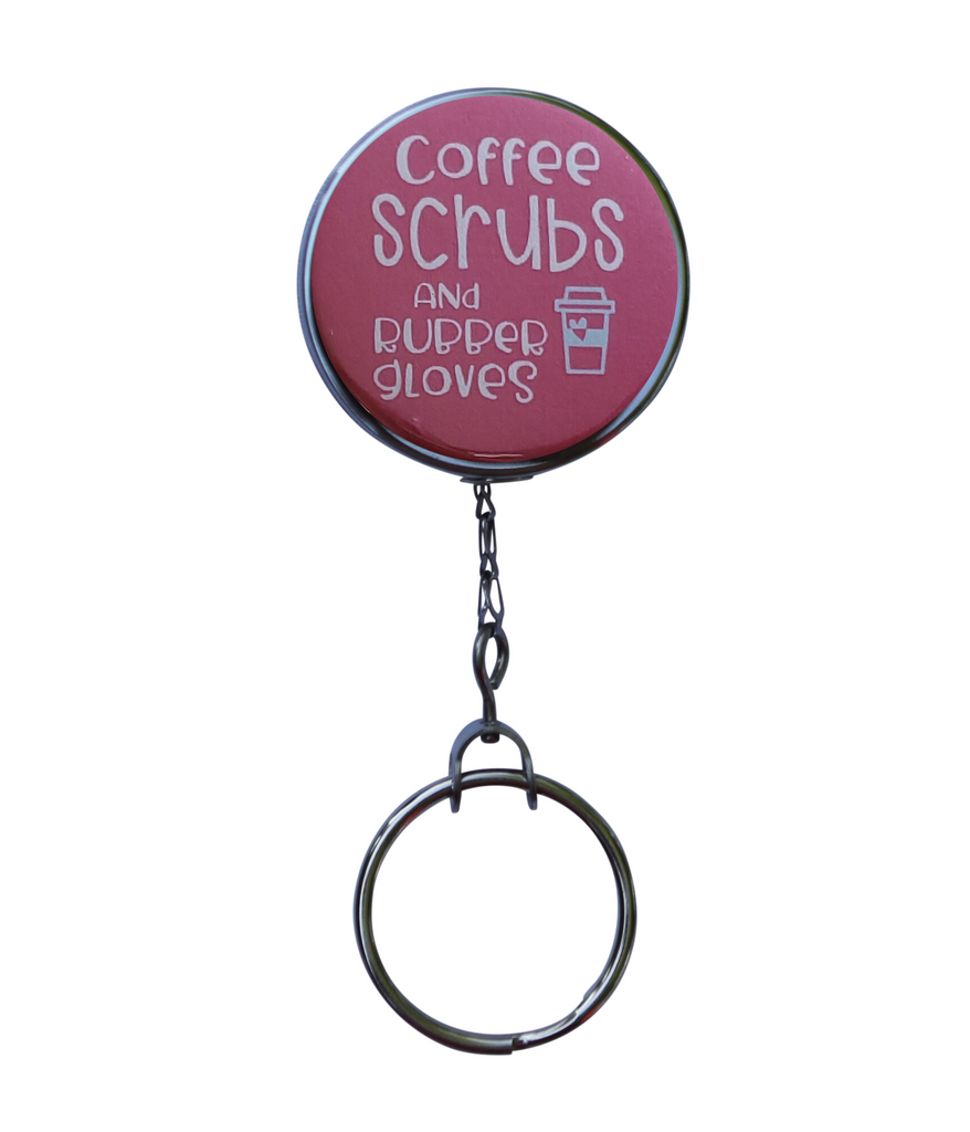 TOUNER,Cat,Coffee Scrubs Rubber Cloves Retractable ID Badge Holder Badge Reels with Clip Name Card Holders for Office Worker Doctor Nurse Volunteer