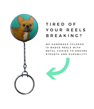 Retractable ID Badge Reel - Turquoise Frenchie Dog