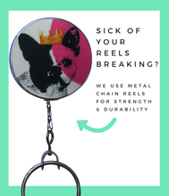 Retractable ID Badge Reel - Pink French Bulldog Wearing Crown