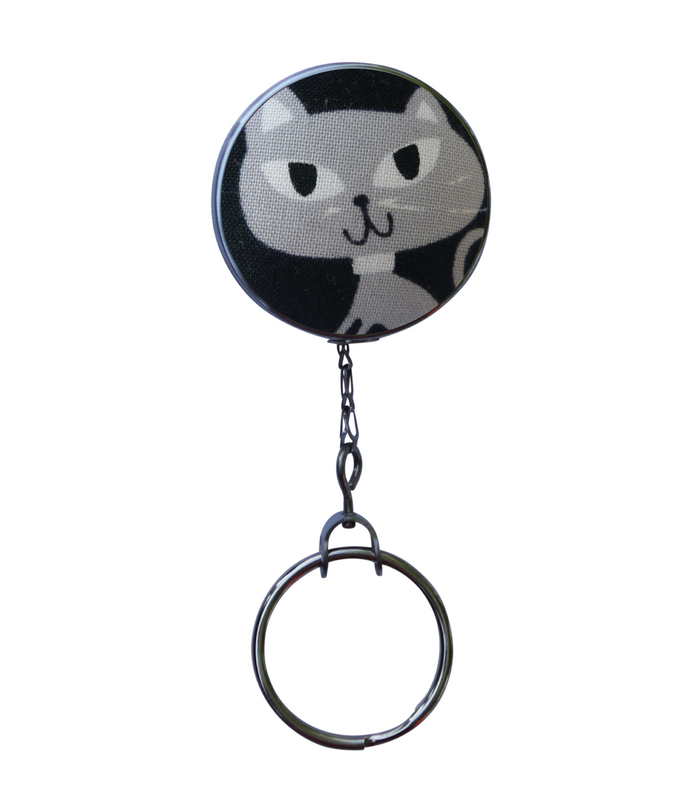 Grey Cat Print Retractable ID Badge Reel
