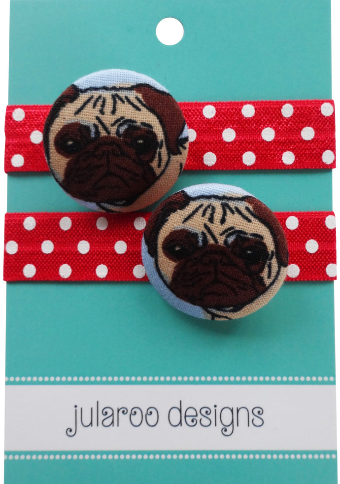Pug Dog Hair Ties - 3 Colors to Choose From