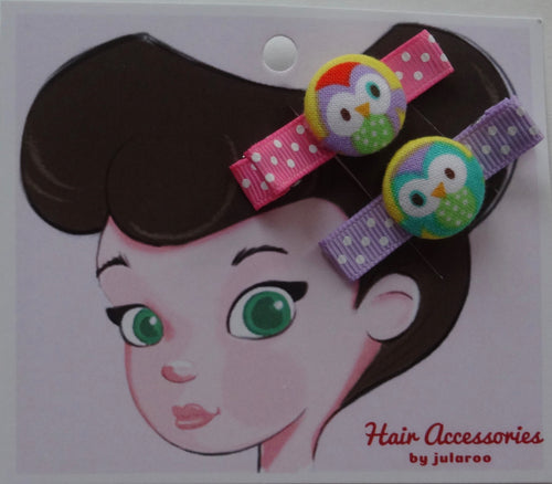 Purple and Turquoise Owl Hair Clips