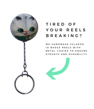 Retractable ID Badge Reel - Retro Cat With Green Scarf