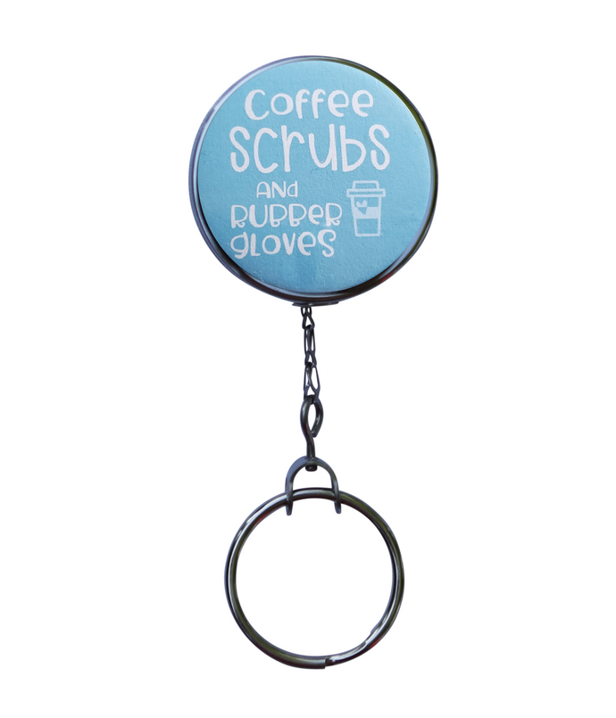 Light Blue Coffee & Scrubs Retractable ID Badge Reel