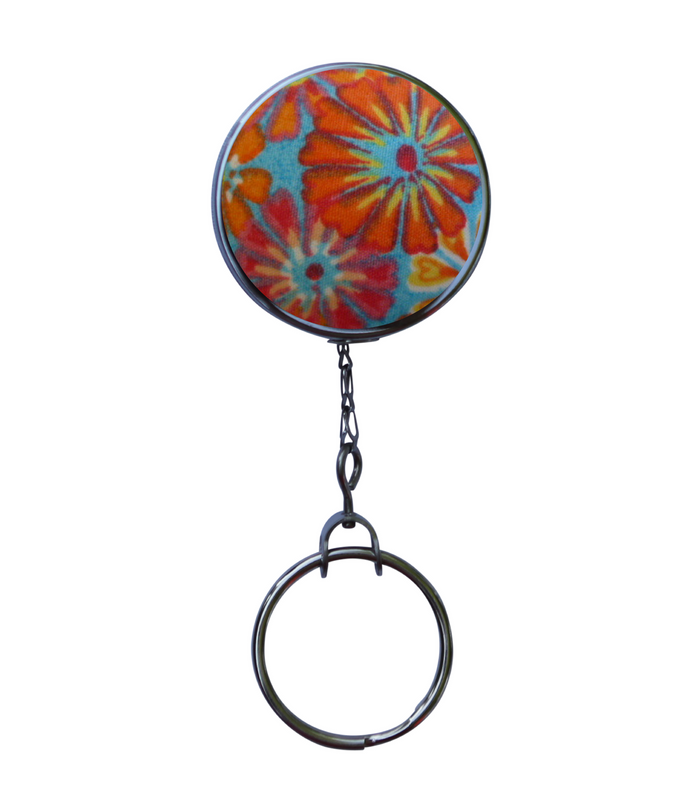 Colorful Orange and Red Flowered Retractable ID Badge Reel