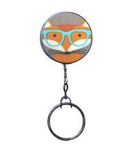 Fox with Turquoise Glasses Retractable ID Badge Reel