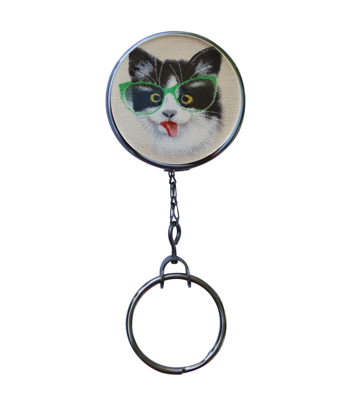 Funny Cat With Green Glasses Retractable ID Badge Reel
