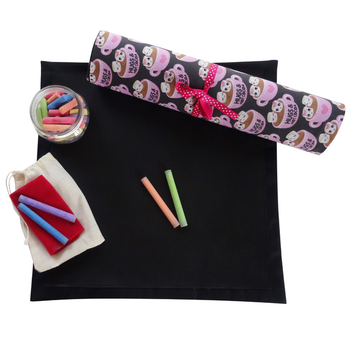 Hugs and Hot Cocoa Travel Chalkboard Mat for Creative Kids